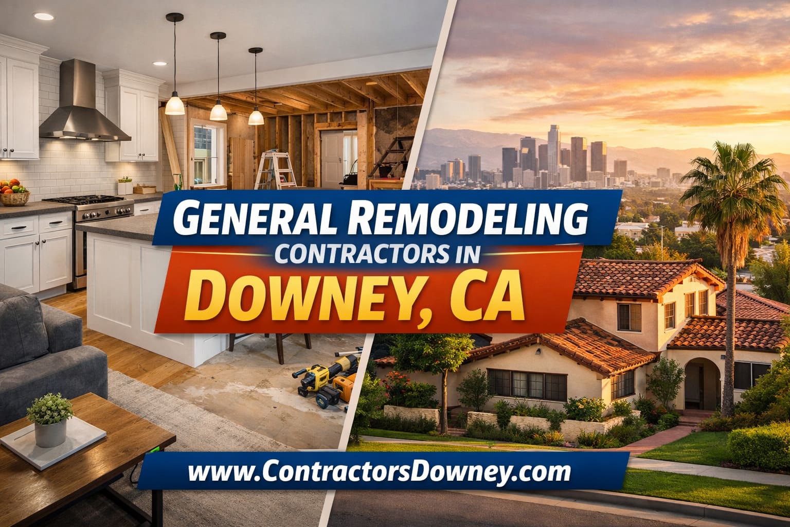 General remodeling contractors working on a Downey CA home renovation project