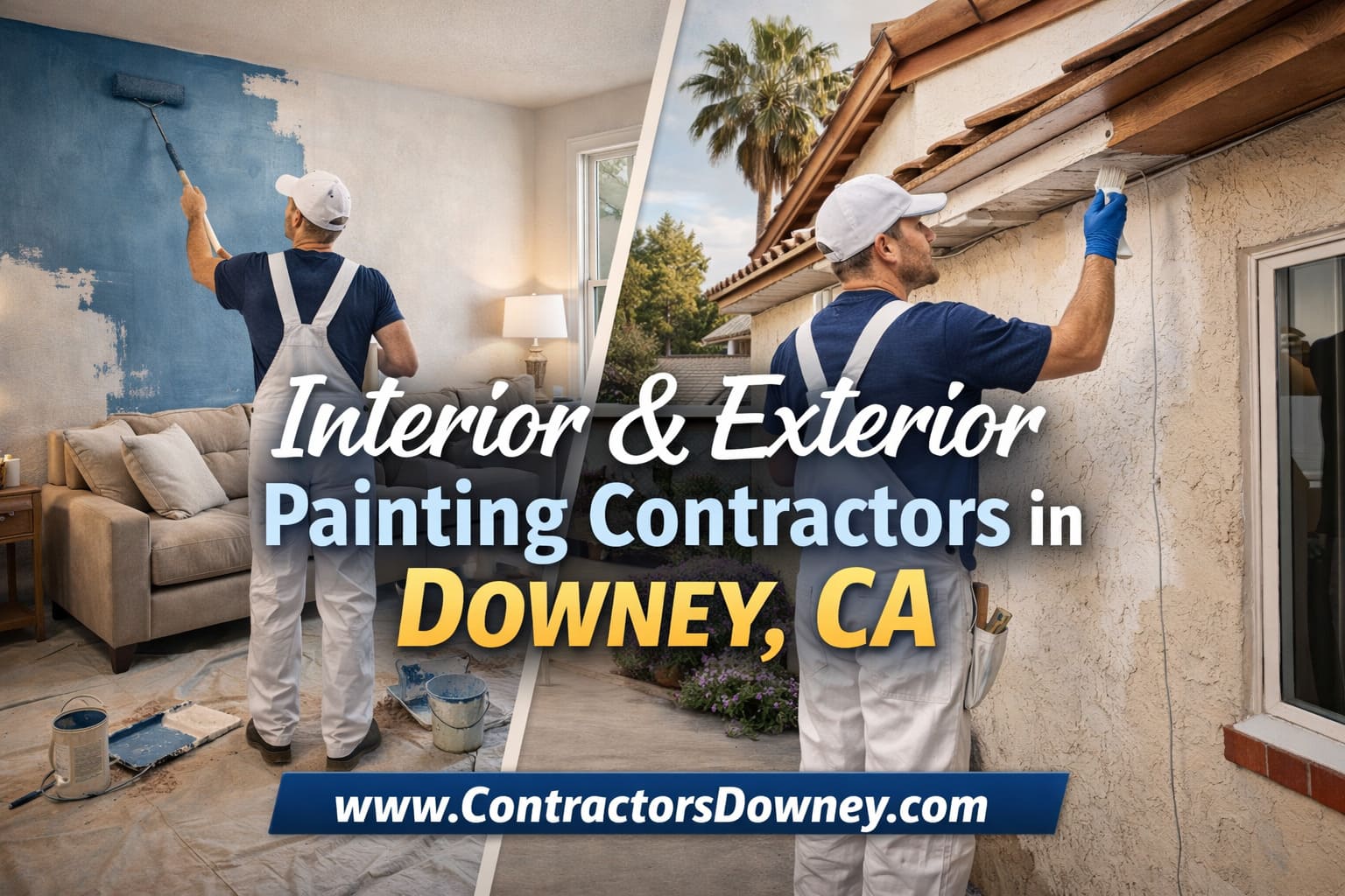 Professional painting contractors completing exterior painting on a Downey CA home