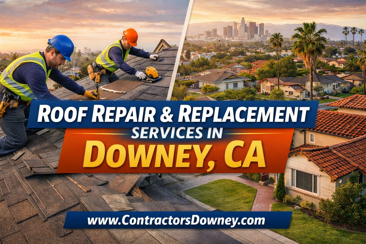 Professional roofing contractors installing a new roof on a Downey CA home