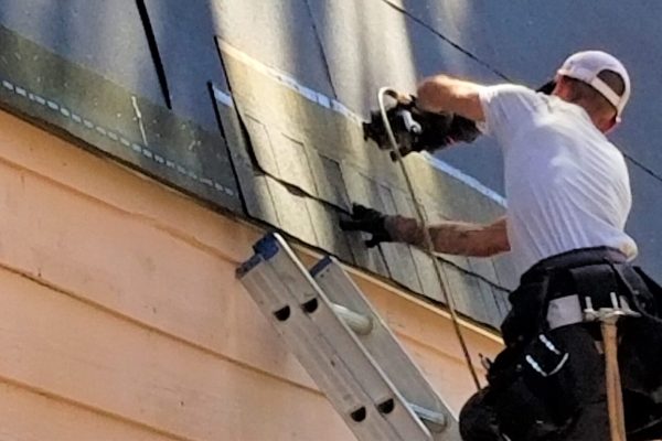 Before photo of damaged roofing on a Downey CA home